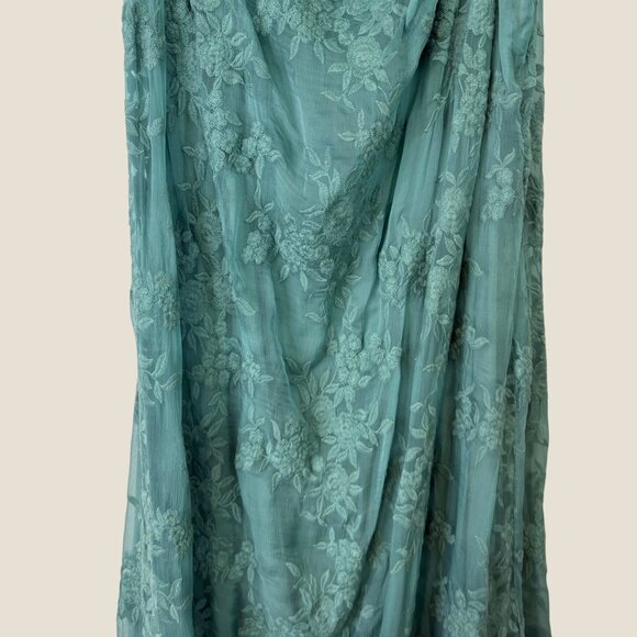 Soft Surroundings Silk Cowl Neck Floral Midi Asymmetrical Sage Dress 2X - Picture 4 of 9